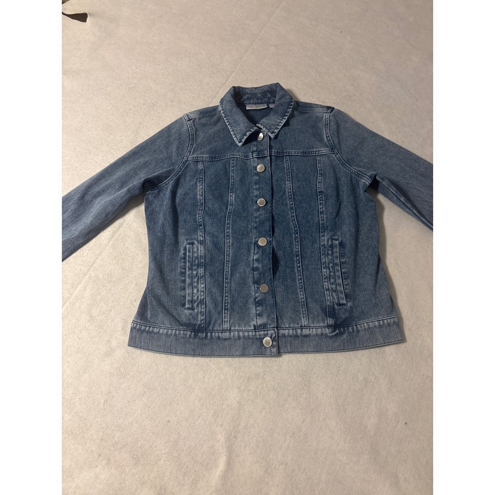 Chicos Denim Jacket Womens Size 1 Blue Medium Wash‎ Button Front Pocket
